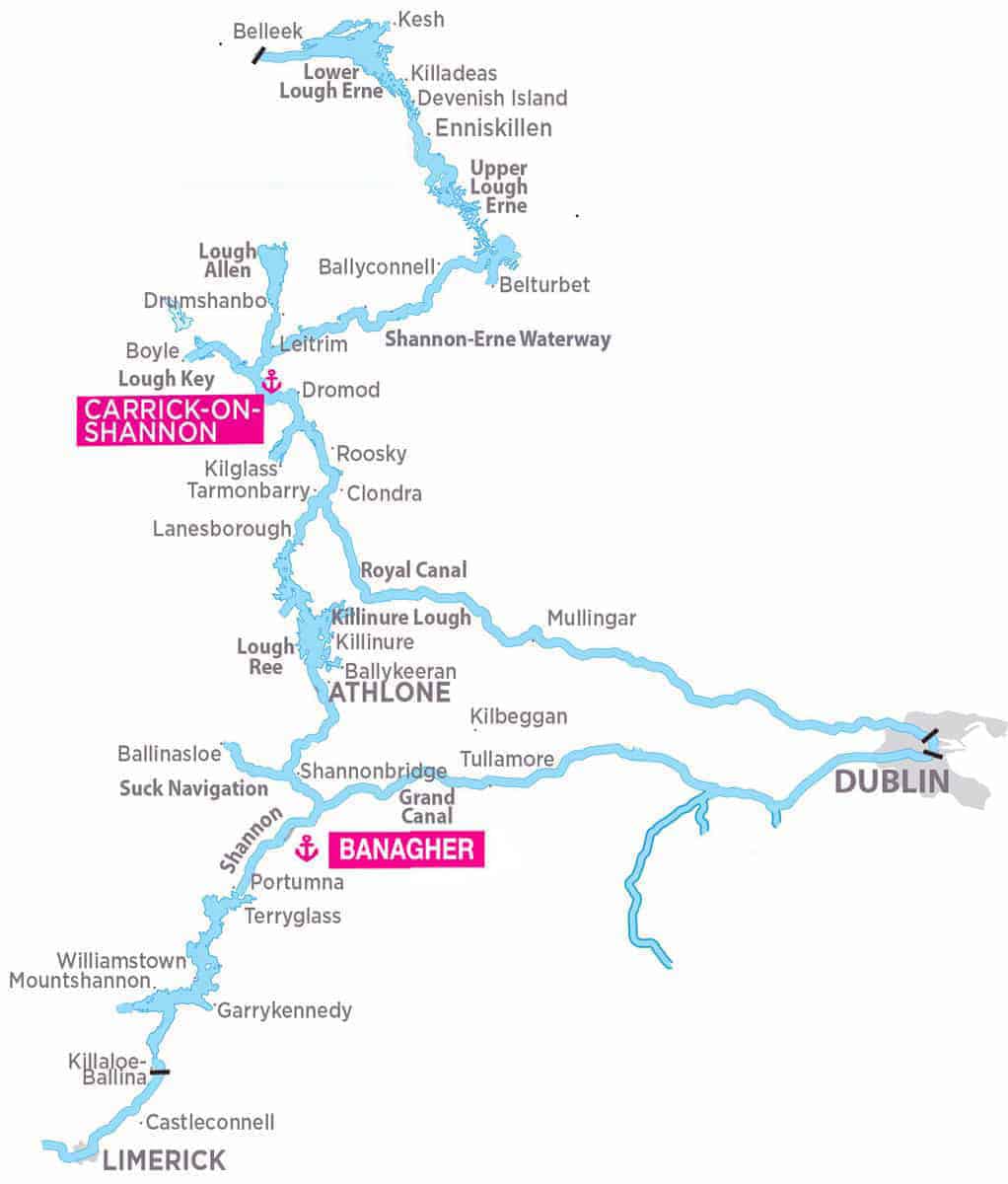 Mapa fluvial Shannon y Erne